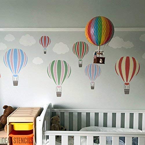 Hot Air Balloon Stencil | Nursery & Child Friendly Home Wall Decorating & Craft Stencil | Paint Walls Fabrics & Furniture | 190 Mylar Reusable Stencil (XS/11x17cm)