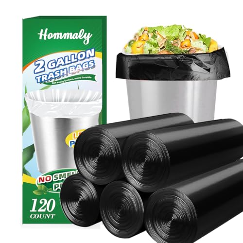 Image of 2 Gallon 120pcs Small black Trash Bags(Fit 1.8-2 Gal) Plastic black Garbage Bags,Bathroom Trash Can Bin Liners,Waste Basket Liner,Fit 6-8 Liter, 1.8 Gallon,2 Gallon (2-Black120)