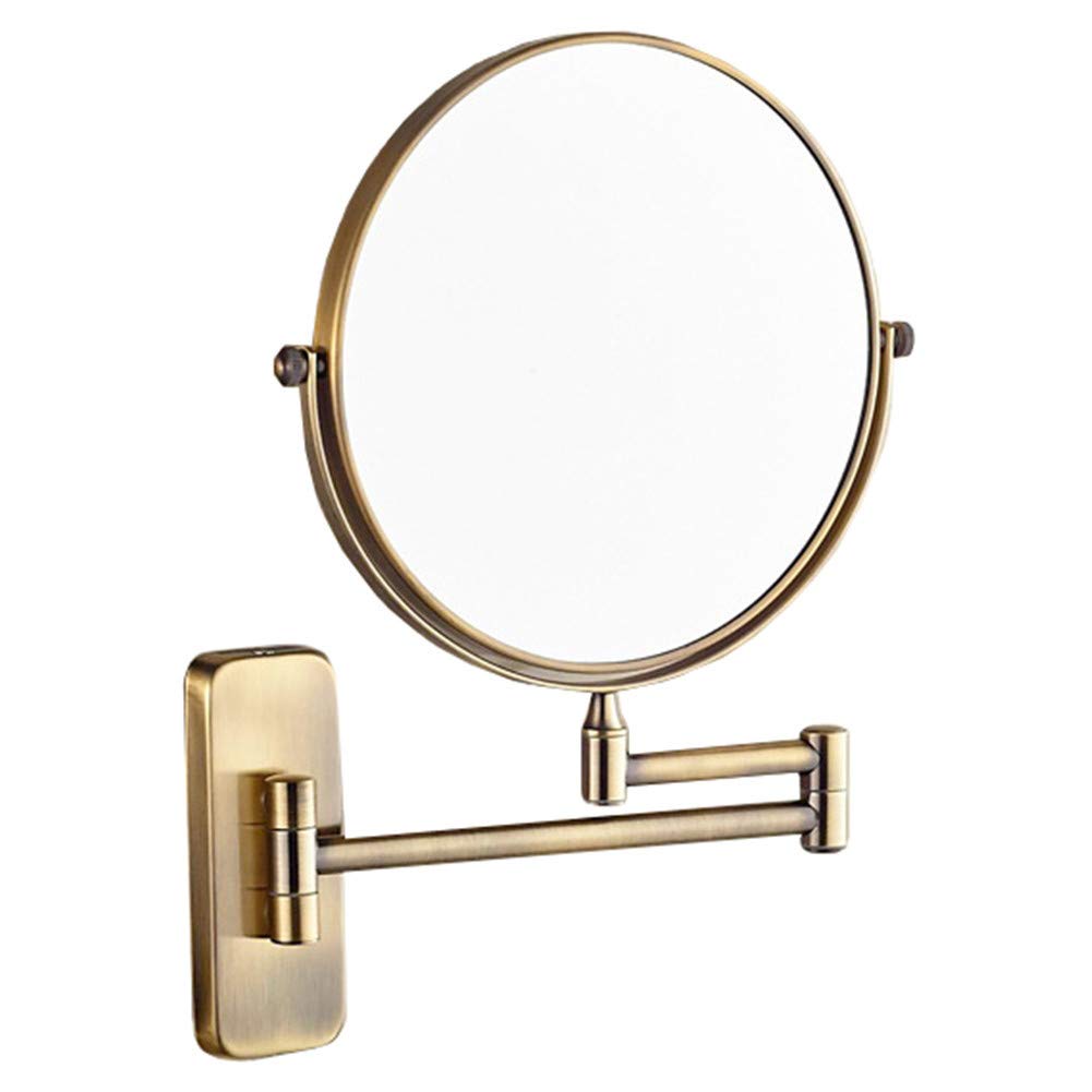 Espejo de maquillaje Montaje en pared, Espejo de baño extensible de Doble Cara giratorio de 360 ° Espejo de Aumento de 10X Espejo de belleza de Forma Redonda plegable,Gold_8inch (Bronce Verd