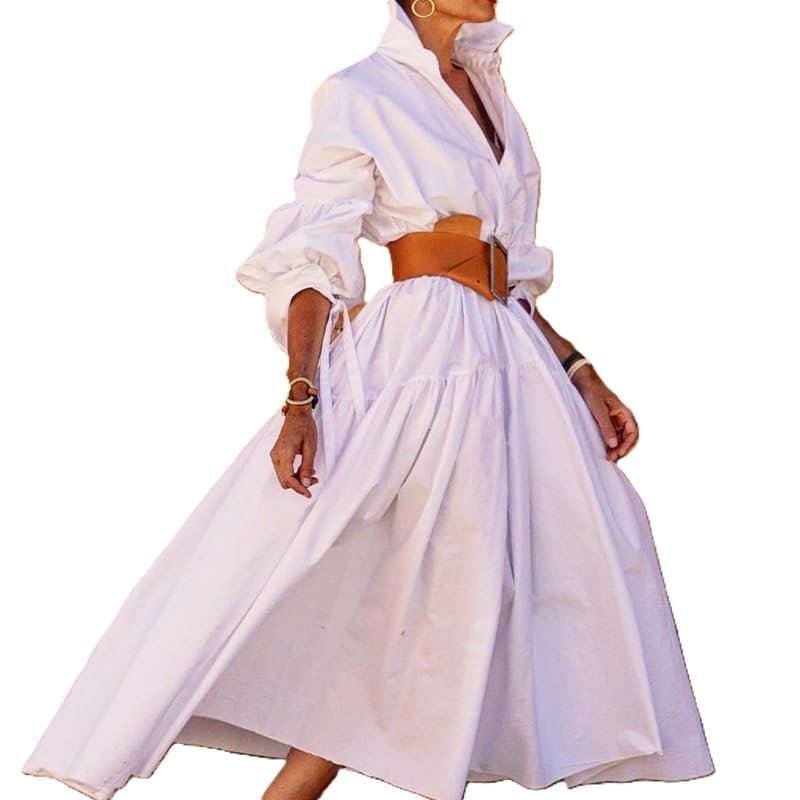 COROFY Women's Plus Size Shirt Dresses Casual Long Sleeve Button Down Maxi Shirt Dress with Belt