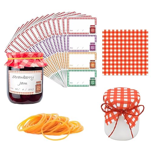 HAPPOW Jam Jar Labels 18 Pcs Stickers with 50 Sheets Paper & 50 Rubber Bands Freezer Labels for DIY Crafts and Home Kitchen Storage