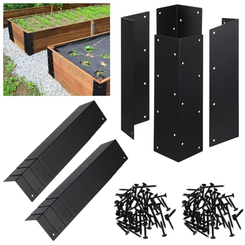 4 Pack Black Raised Garden Bed Corner Brackets with Wood Screws for 20