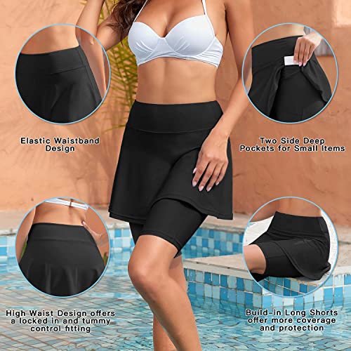 WOWENY Women's Swim Skirts Swimsuit High Waist Swimming Skorts with Shorts Bikini Bottoms with Pocket Bathing Suit Bottoms3