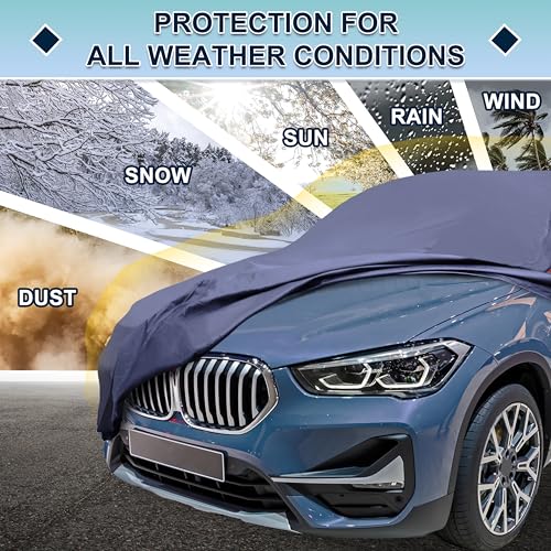 Image of Navy Blue Heavy Duty Waterproof Car Cover for SUV 173 inch-179 inch - All-Weather UV Protected Outdoor Full Exterior Cover with Sun /Snow /Rain Resistance