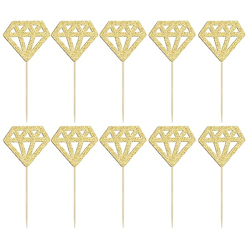 Gyufise 36Pcs Diamond Cupcake Toppers Gold Glitter Diamond Cupcake Picks for Bridal Shower Engagement Wedding Anniversary Party Cake Decorations Supplies - Image 3