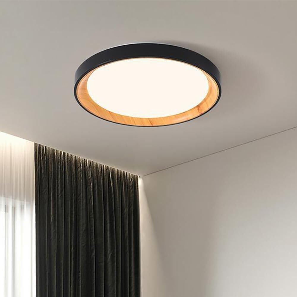 LYMSXAZOU Semi Flush Mount Ceiling Light Dimmable Modern LED White Wood Grain Fixture Circle Lighting with Acrylic Lampshade for Bedroom Living Room Laundry Hallway