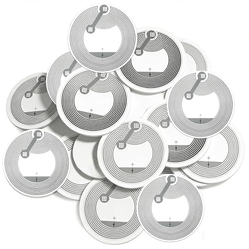 NFC Sticker 50 Stück NTAG215, Beschreibbare RFID Tags Aufkleber mit NFC Chip, PVC Wasserdicht, Einfache Installation für Smart Home Tische Wände Autos