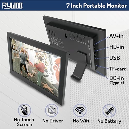 Image of 7 Inch Mini Monitor,TFT LCD Screen,HDMI /USB /Card /AV Input,Mini Monitor with Built-in Speakers and Remote,Multi-Function Mini Small Display for Raspberry Pi PC /TV /DVD