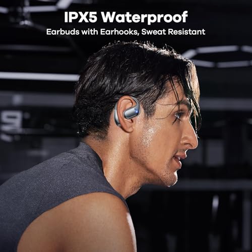 Image of Open Ear Headphones Wireless Bluetooth 5.49, 60hrs Play 8D Sound Earphone Sport Earbuds with LED Display Over-Ear Buds with Earhooks Built-in Mic Headset for Sport Running Workout Driving (Black)