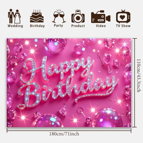 Image of Pink Happy Birthday Backdrop for Women Hot Pink Happy Birthday Banner-70.8x43.3 inch Reusable Birthday Party Decorations