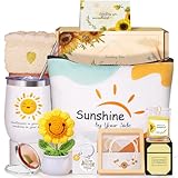 Geschenke für Frauen, Geburtstagsgeschenk-Set inklusive Becher, Armband, Kosmetiktasche, Geburtstagsgeschenke für Frauen, Ehefrau, Mutter, Beste Freundin, Sonnenblumen-Geschenkbox-Set für Sie