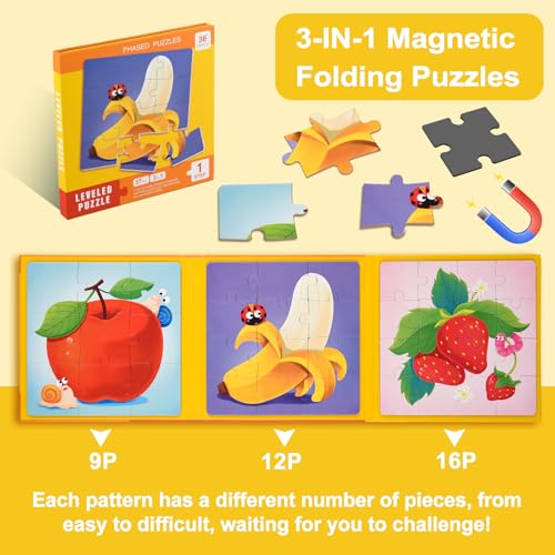 ASTARON Magnetic Puzzles for Toddlers 9-12-16 Pieces Fruits Learning Magnet Puzzles for Road Trip Educational Travel Toys Car Plane Activities for Kids Kids Birthday Gifts - Image 2