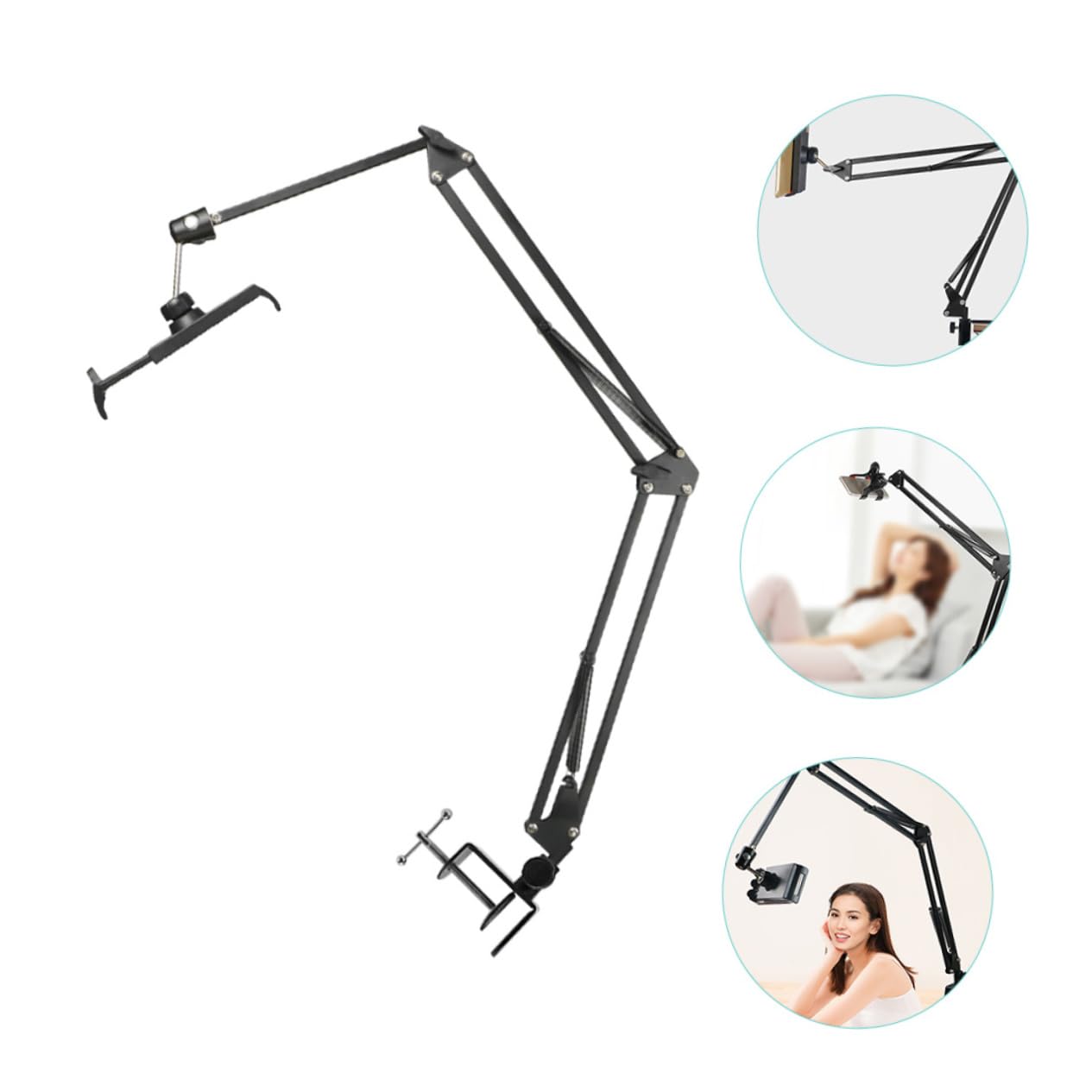 Supporto per Cellulare da Letto Regolabile in Metallo Pieghevole | Nero, Struttura in Plastico, Uso su Tavolo e Sofà, Braccio Estensibile, Modalità Hands-free