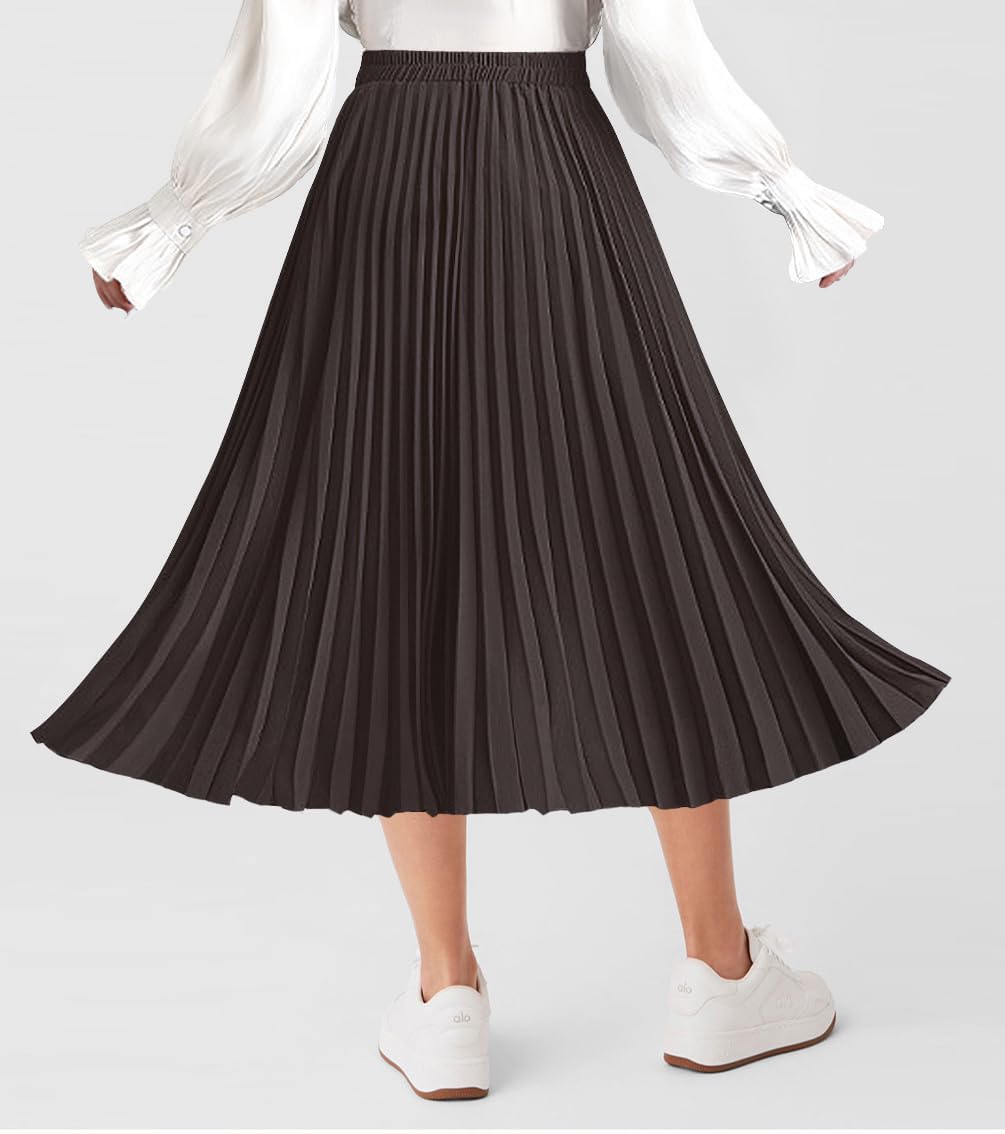 Basoteeuo Womens Skirt Leopard Print Midi Long Shirring Pleated Skirts High Waisted A Line Skirts - Image 5