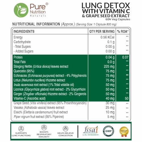 Image of Pure Nutrition Lungs Detox for Smokers | Lung Detox Supplement Combo Pack - Lung Detox Effervescent Tablets 20 (Lemon Flavors) + Lung Detox Tablets 60 Capsules With NAC, Vitamin C & Grape Seed Extract | Supports Respiratory Health, Immunity & Lungs Cleaner