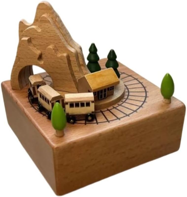 YAOSHANZZG 手作りの木製オルゴール、機械式、3D無垢材彫刻、寝室アクセサリー、部屋の装飾 スプリングムーブメント、回転ベー