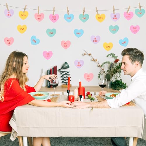 Image of Valentine's Day Conversation Heart Glitter Cutouts - 100Pcs Valentine Candy Color Paper Accent Cutout Assorted Color Paper Heart Cuts for Classroom Bulletin Border Wedding Bridal Shower Party Decors