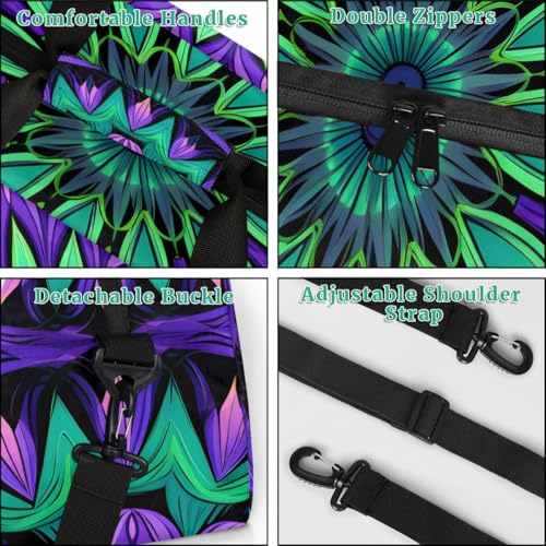 Psychedelic Floral Gym Travel Duffle Bag for Women & Men with Front Zipper Pocket for Sports, Overnight, Weekender, Carry On,Workout & Dance Bag,Magic Graphics,18.9 * 8.7 * 10.6 in4