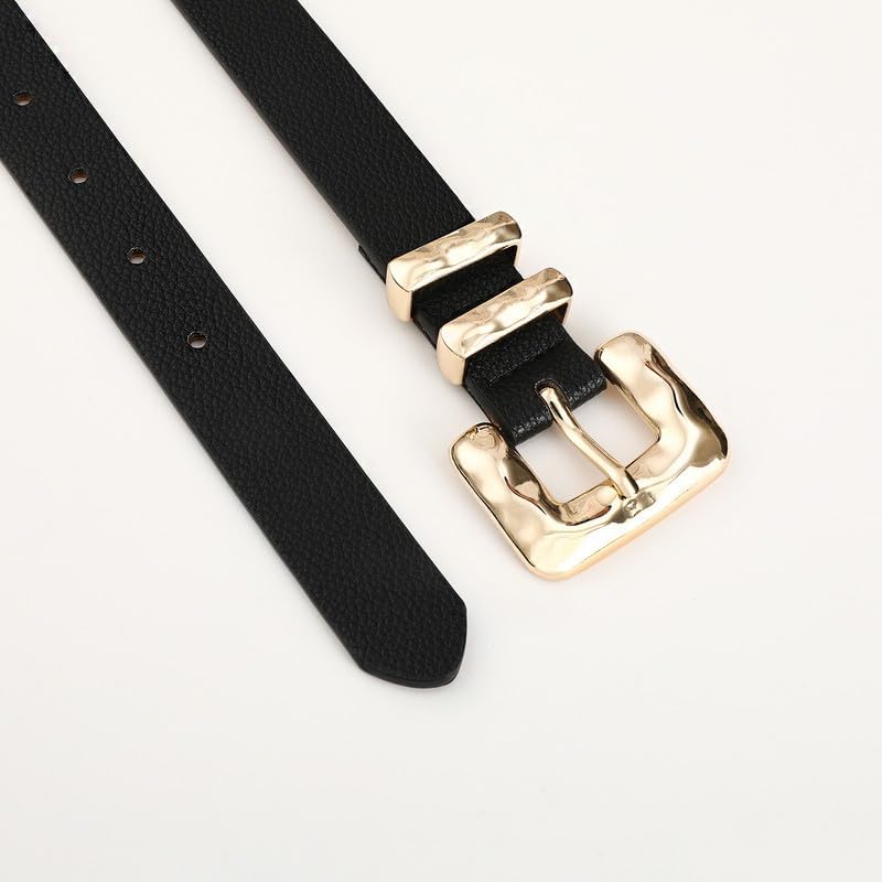 Women Black Skinny Belt With Gold Square Buckle Casual Fashion Belts for Jeans Dresses4