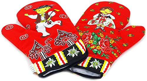 Polish Pottery Mittens for Oven (Folk Couple Theme) + Certificate of Authenticity