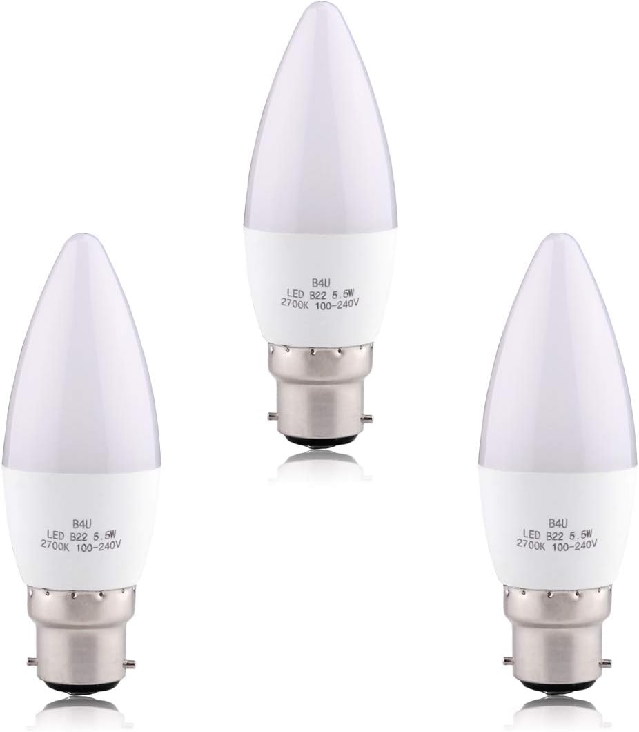 LED Candle Light Bulb Pack of 3 B22 LED Light Bulb 5.5W, 40W