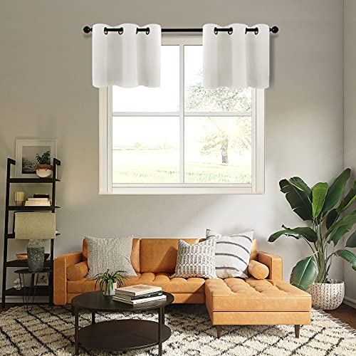 Mrtrees Short Blackout Curtains Greyish White Valances 18 Inches Kitchen Tiers Room Darkening Cafe Curtains Bathroom Small Window Treatment Set 2 Panels Grommet Top #TOP5