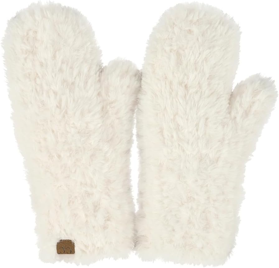 C.C Faux Fur Mitten For Women Unisex - Stretchable Soft Warm Cold weather Winter Gloves