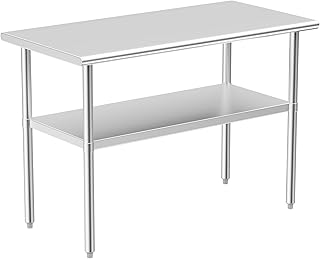 Stainless Steel Table for Prep & Work, 24x48 Inches, NSF Metal Commercial Heavy Duty Table with Adjustable Under Shelf and Foot for Restaurant, Home and Hotel