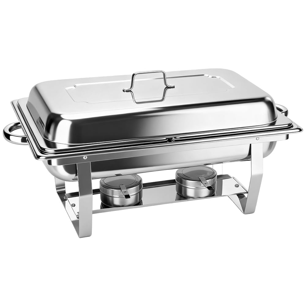Chafing Dish INOX Buffet Chauffant Chauffe-Plat en Acier Inoxydable Rectangulaire pour Buffet Restaurant Pique Nique, réservoir à Combustible, Cadre Pliable (55 x 35,5 x 26 cm (2 pièces) (3))