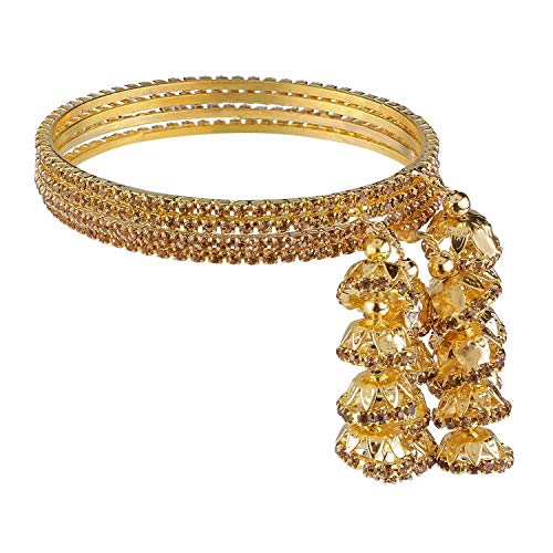 Efulgenz Bangles for Women Indian Jewelry Indian Bollywood Traditional Rhinestone Crystal Wedding Jhumka Tassel Bracelet Bangle Set Jewelry Indian Bangles Sets for Women