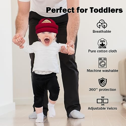 Image of Baby Head Protector Baby Helmet for Crawling Walking, No Bumps Safety Head Adjustable Protective Cap for Walking, Playing (Red)