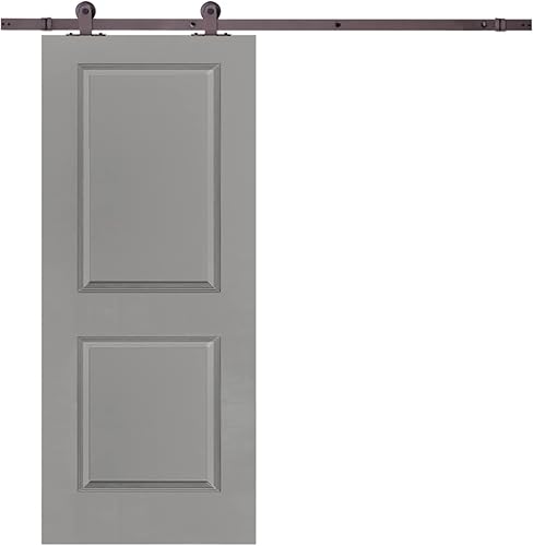 Calhome Puerta corrediza interior de madera MDF compuesta pintada de 2 paneles con kit de herrajes, 30 x 80 pulgadas, gris claro