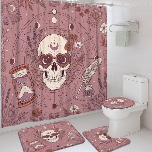 Rideau de douche style gothique plumes d'Halloween et tapis de bain assorti