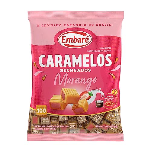Bala Caramelos Recheados Sabor Morango Embaré 660g