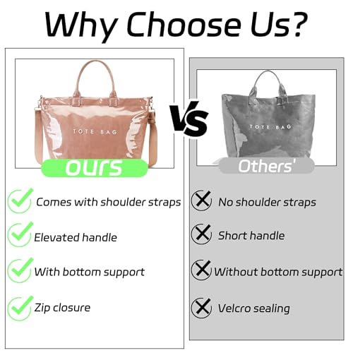 Image of GISMTR Large PVC Tote Bag for Women Letters Print Handbags Kraft Paper Shoulder Bag for Work Travel