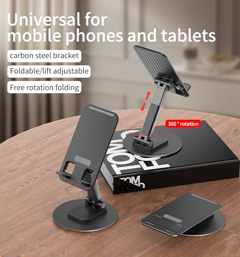Image of 360 Rotating Cell Phone Stand for Desk | Adjustable & Foldable Phone Holder, Aluminum Desktop Phone Stand with Anti-Slip Base, iPad Stand for Desk