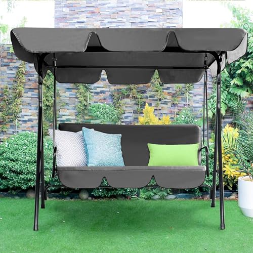 Sedia a dondolo da giardino a 3 posti, con cuscino rimovibile e paralume regolabile, perfetta panca da portico per rilassarsi a bordo piscina e in giardino