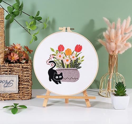 Image of GLTAYLMY 3pcs Embroidery Kit for Beginners DIY Adult Beginner Embroidery Kits with Cat Pattern 1 Embroidery Hoops Needles Threads and Instructions