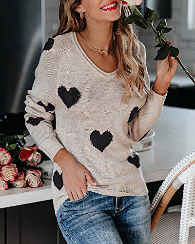 Sherrylily Womens Lightweight Pullover Off Shoulder Batwing Sleeve Heart Print Sweaters Knit Shirts Slounchy Tops - Image 3