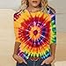 Tie Dye Shirts for Women 3/4 Sleeve Shirts Cute Print Graphic Tees Plus Size Basic Summer Casual Rainbow Tshirts Tops