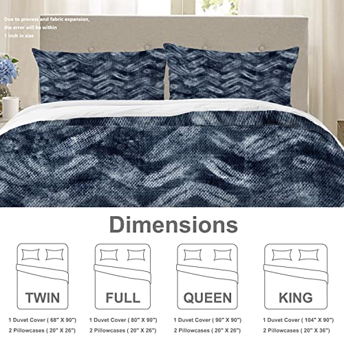 Baonews Ink Blue Abstract Herringbone Duvet Cover Set King Size,3 Pieces Art Wave Pattern Bedding Set Hotel Quality Comforter Cover Set With 2 Pillowcases(No Filler) #TOP3