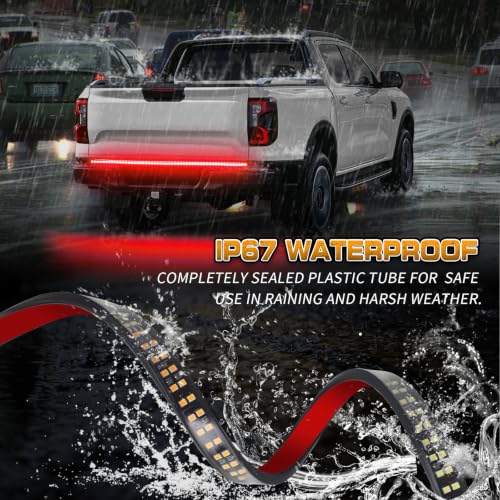 Image of XRIDONSEN 48 inch 288 LED Red Tailgate Emergency Lights Strip | Rear Window Strobe Lights Flashing Warning Hazard Safety Caution Light for Vehicles Trucks Pickup