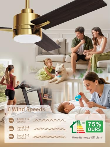 Image of LANMEL 42'' Black and Gold Ceiling Fans with Lights and Remote, 6 Speed Low Profile Modern Ceiling Fan with Quiet DC Motor for Indoor Outdoor Bedroom Living Room