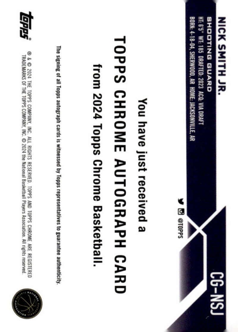 Amazon.com: NICK SMITH JR. RC AUTO 2023-24 Chrome Autograph #CG