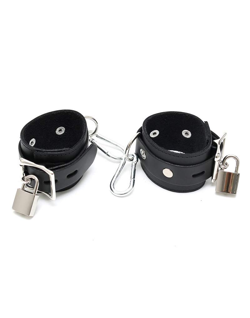 Bondage Play Esposas Cuero con Candado Y Mosquetón - 100 gr