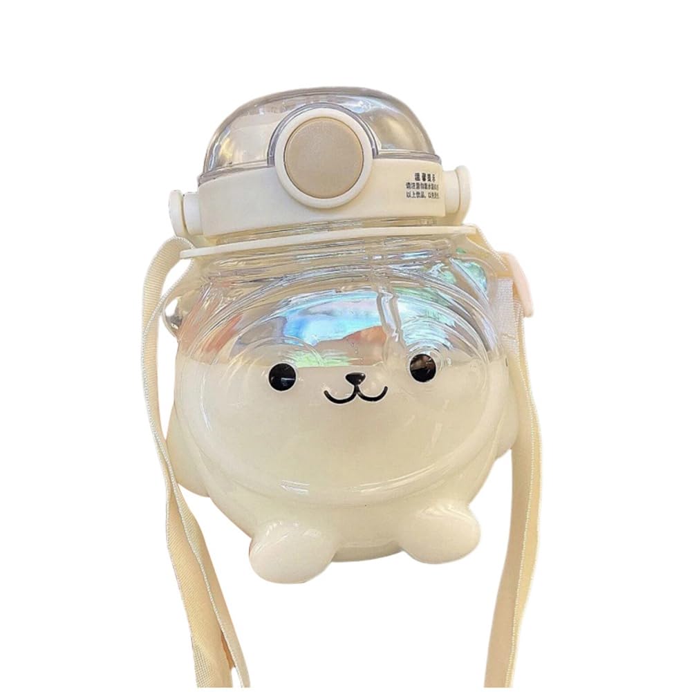 Hndhbfgrt Large Capacity Bottle Plastic Water Bottle Bear Straw Cup Cute Bear Design with Straw Little-Bear Straw Cup White