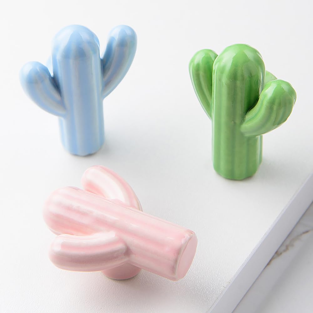 10Pcs/Sets Creative Ceramic Handle Modern Kids Room Handle Cactus Ceramic Cabinet Wardrobe Drawer Knob Furniture Door Pulls - (Color: Pink)