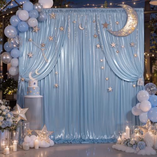 Image of 20x10ft Wrinkle Free Dusty Blue Sequin Backdrop Curtain for Wedding Parties