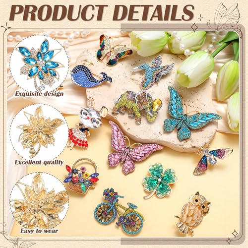 Image of Sasylvia 16 Pcs Women Brooch Set Rhinestone Vintage Animal Insect Plant Pins Brooches Bulk for Christmas Women Girls Gifts