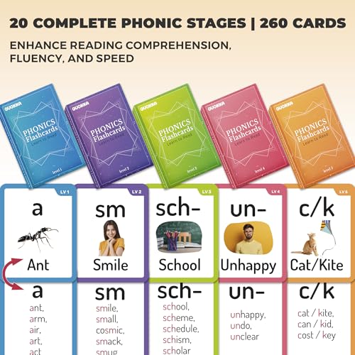 QUOKKA 1000+ Phonics Words Flash Cards for Kids Ages 4-8, 20 Reading Stages, 260 Card Games for Kids Ages 3-5 and 6-8 - Image 3